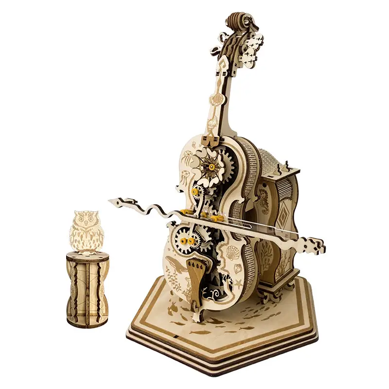 Punk violoncello kit modello da te assemblare giocattoli meccanico carillon 3D puzzle in legno per adulti