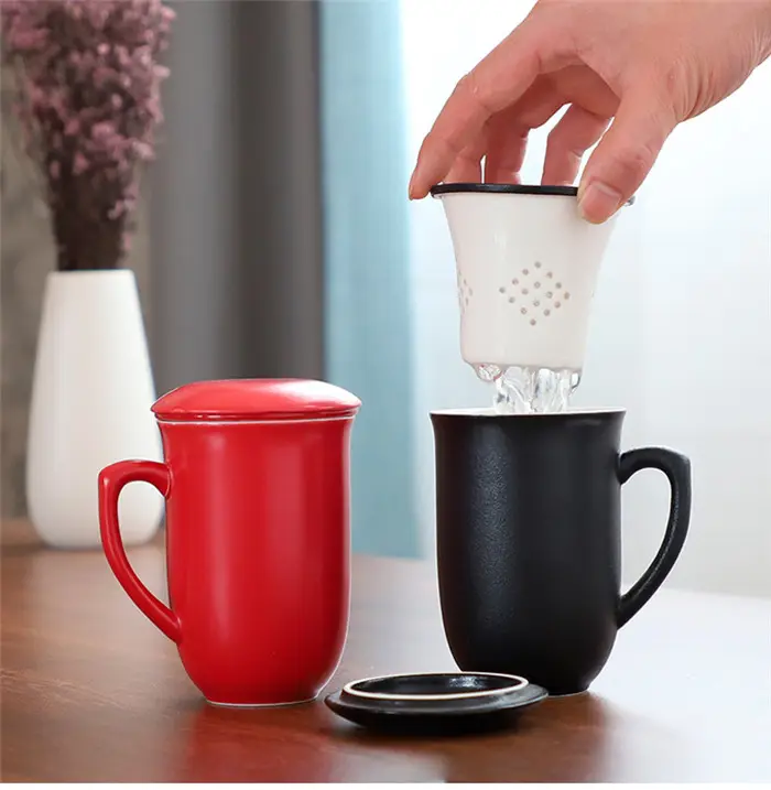 Preto e branco caneca vermelha três-peça xícara de chá em cerâmica com) pode ser personalizado logotipo copos presentes contratado escritório em casa