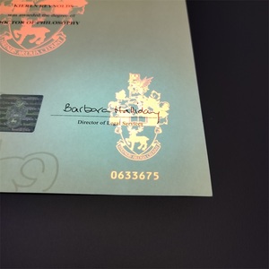 Certificato di laurea di stampa personalizzato di alta qualità certificato di autenticità certificato d'oro sventato confine metallico premio