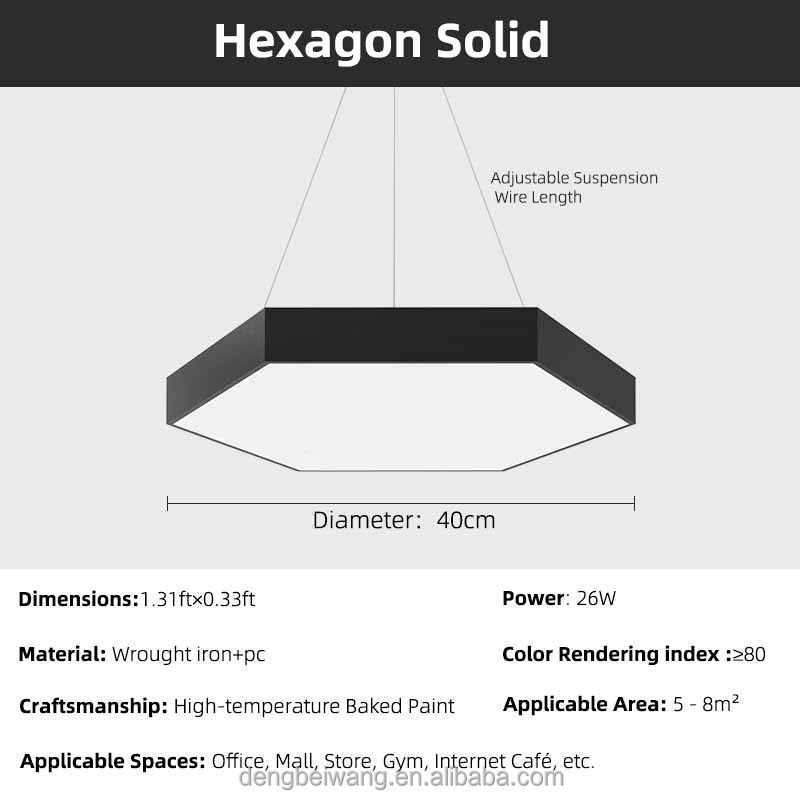 Un esagono solido da 26 watt con un diametro di 40 cm