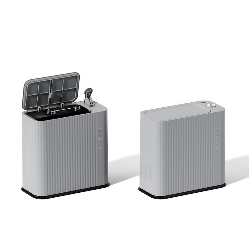Push-button striped trash can - elegant gray