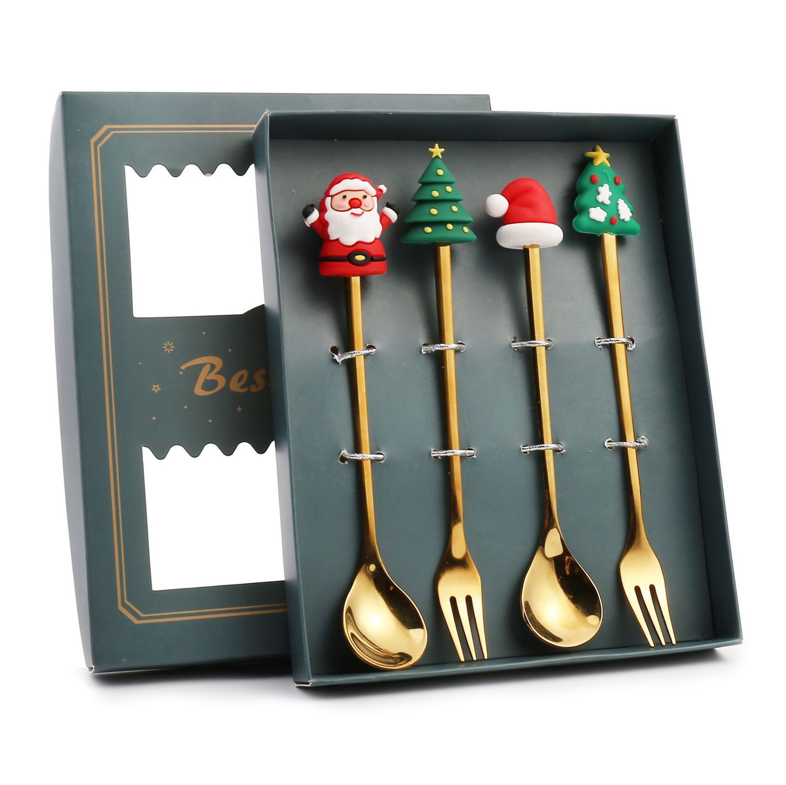 4pcs cuillère et fourchette Set + boîte chanceuse