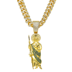 New Personalised Hip-Hop Style Religious St <strong>Jude</strong> Idol Pendant With Zirconia Gold Plated St <strong>Jude</strong> Pendant Necklace - Product Image 1