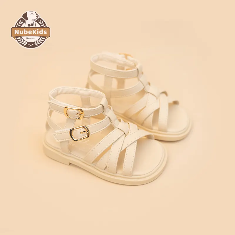 Nueva llegada de estilo retro tejido princesa playa Zapatos niños niñas suela blanda antideslizante sandalias con tacones