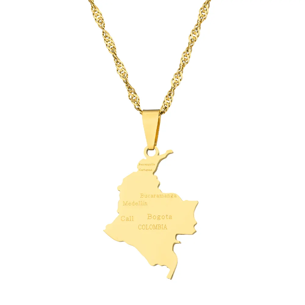 Collares con colgante con nombre de ciudad y mapa de Colombia para mujer y niña, de acero inoxidable, para fiesta, regalos de joyería de aniversario