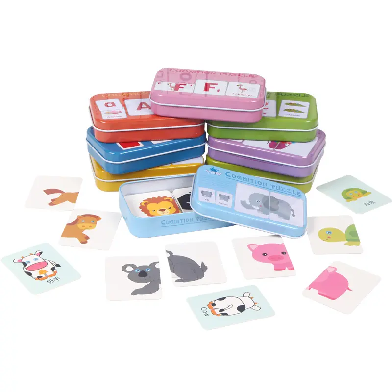 Montessori กล่องเหล็กปริศนาจิ๊กซอว์สำหรับเด็กวัยหัดเดินสัตว์น่ารักจับคู่ปริศนาคู่สำหรับเด็ก