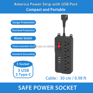 带过载保护和主开关的美国电源板。5个插座3个USB A和3个u USB C。短电缆设计电源插座 - Product Image 3