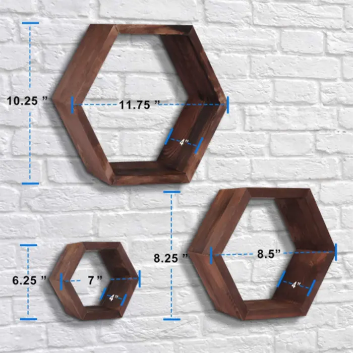 Decoração De Parede Hexagonal Prateleiras Flutuantes 3-Pack Prateleira De Parede Decorativa De Madeira De Pinho Prateleiras Geométricas