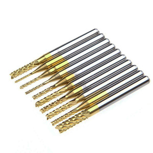 10個0.6-3.175mmチタンコーティングされたカーバイドPCBフライスカッターCNCルータービッツコーンエンドミルPCB機械フライスツール用 - Product Image 1