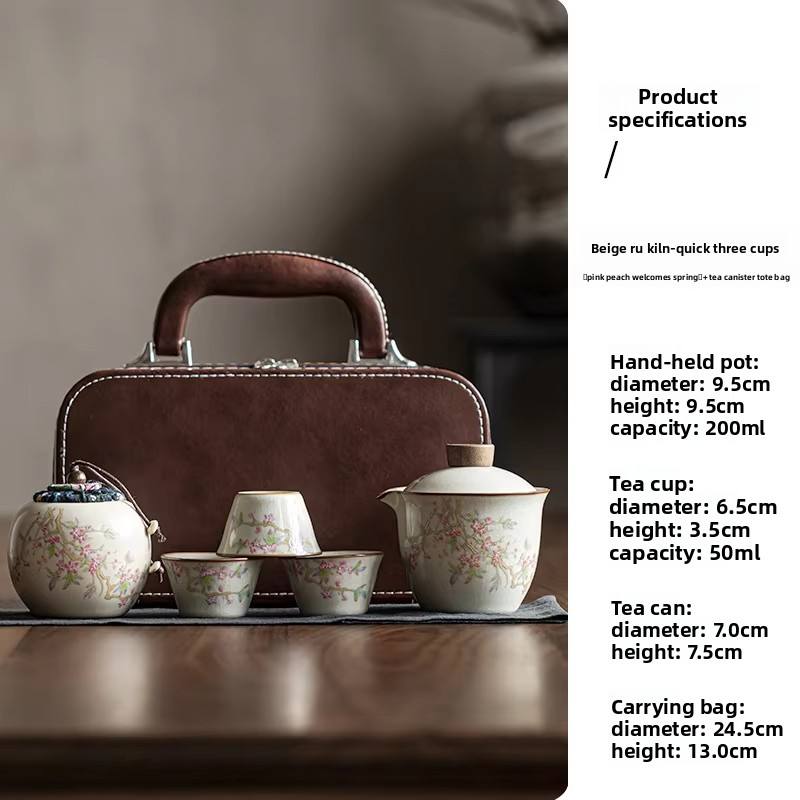 Taza Ru Kiln Beige - Juego de té de tres piezas con rosa