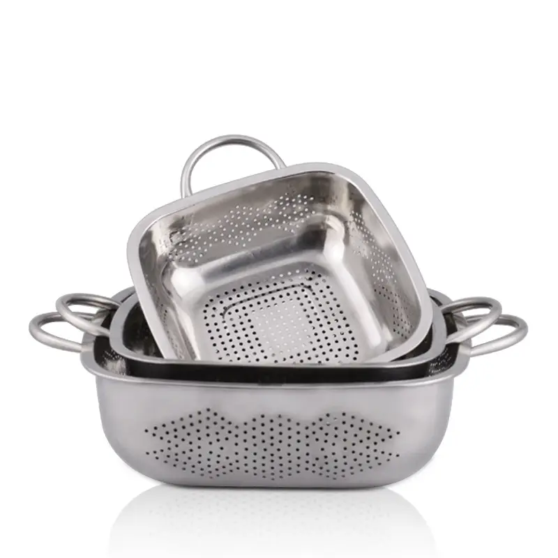 Kitchen Stainless steel square rice sieve and boult fruit colanders