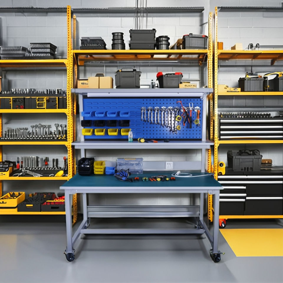 New Adjustable Anti-static Computer Repair Workbench with Wheels and Hanging Board ESD Assembly Line Portable Workbench