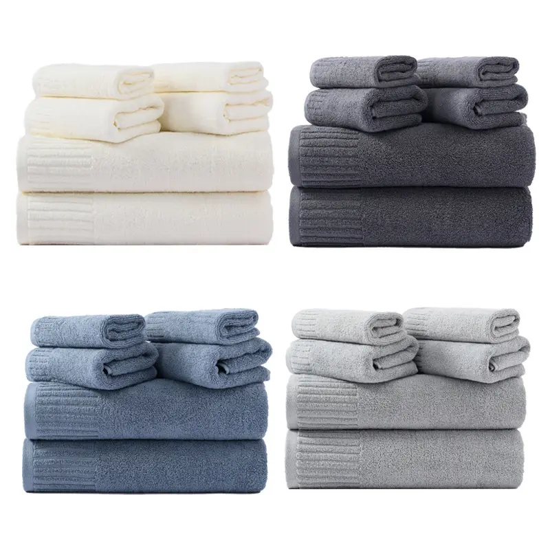 ठोस रंग ग्रे नीला सफेद सूती चेहरा तौलिया हाथ तौलिया 6 पीसी तौलिया
