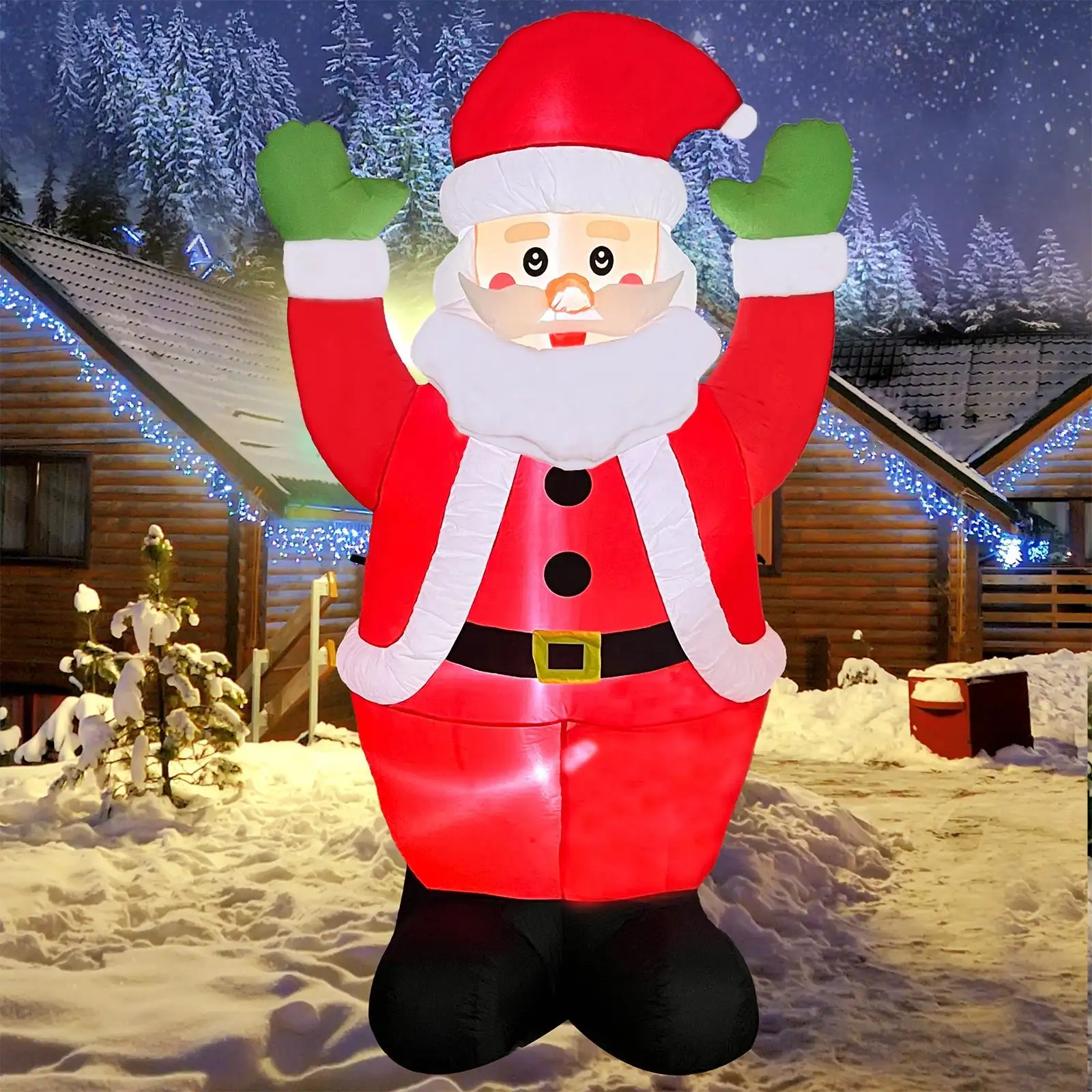 8FTサンタクロースインフレータブルクリスマスデコレーション、LEDライト付きクリスマスシーズンのお祝いの屋外デコレーション