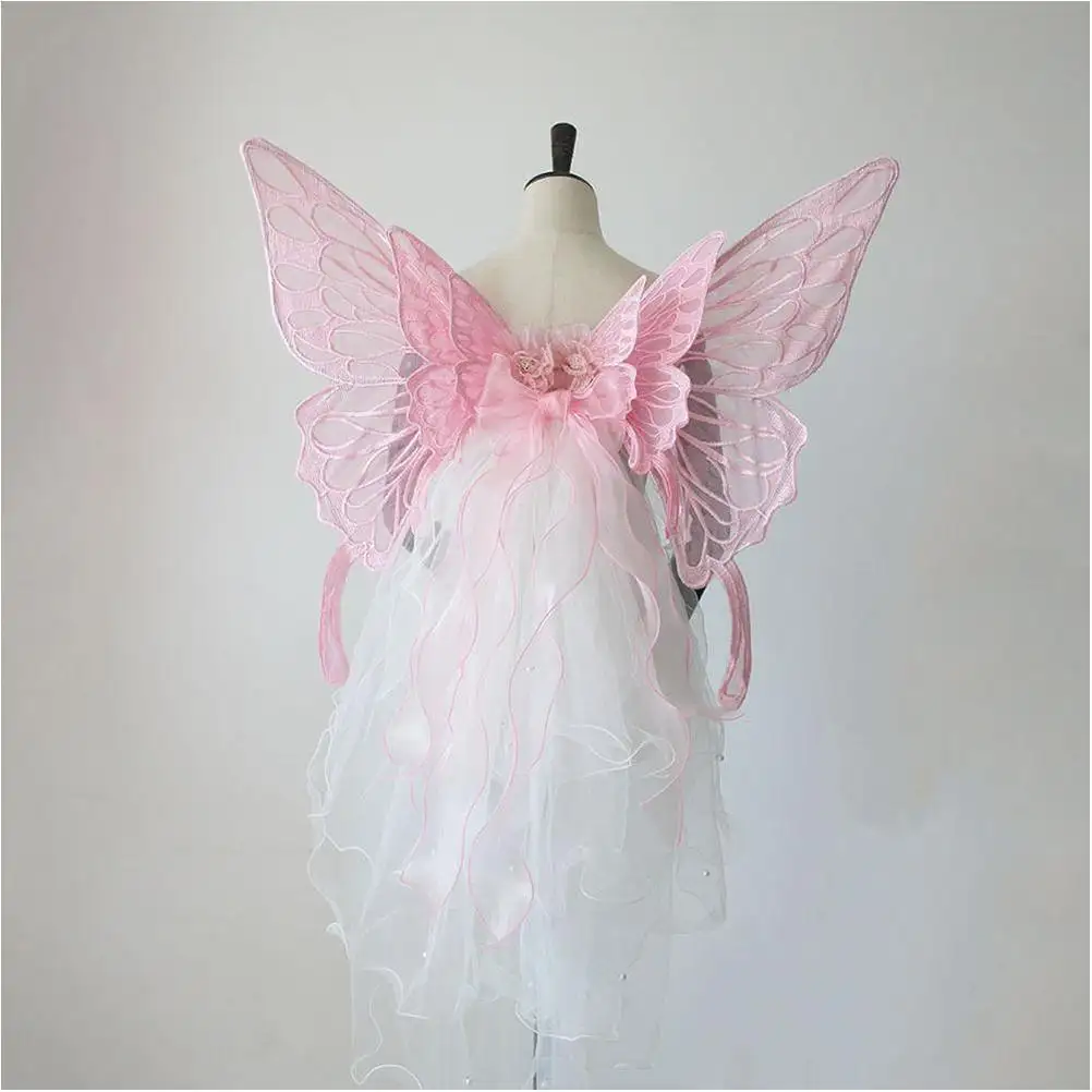 Asas Luzes Led Elétrica Mini Dança Decoração Enfeites Tecido Pena De Cristal Big Pink Children'S Glitter Iluminado Angel Wings