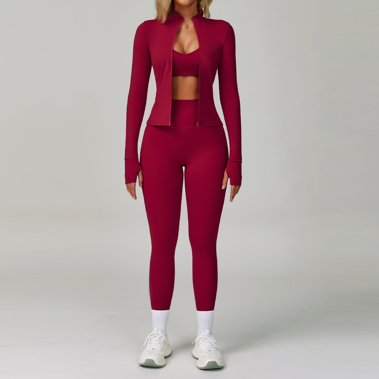 9300 Bra, 6116 Pants, 6116 Three-Piece Outerwear Set in Rose Red