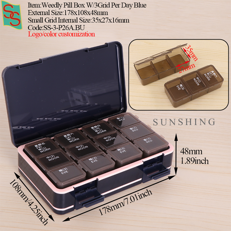 P26A Weedly Pill Box W/3Grid Per Day