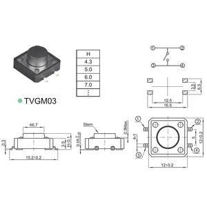 DTSM-21NV 12x12mm piccolo on off interruttore 12v interruttori tattili 4 pin momentaneo dpdt mini pulsante - Product Image 2