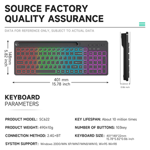 Tamaño completo 2,4G BT Modo dual RGB LED Interfaz USB 103 teclas Membrana ABS Teclado retroiluminado Nuevo numérico multifuncional Klavye - Product Image 4