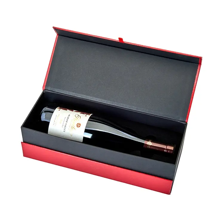 Caja de cartón magnética personalizada para botellas de vino, embalaje de regalo de alta calidad