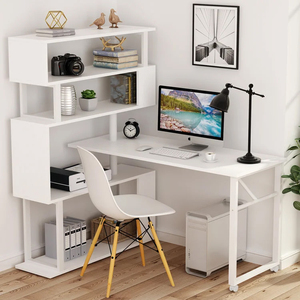 Mesa de trabajo blanca moderna, escritorio de oficina, escritorio de madera para juegos de ordenador PC, mesas de ordenador con estantería - Product Image 1