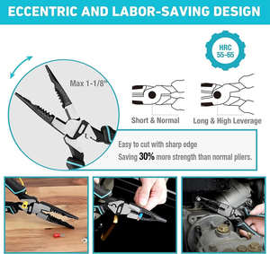 7.5&quot; Multipurpose Long Nose Pliers with Wire Stripper/Crimper/<strong>Cutter</strong> Function, Heavy <strong>Duty</strong> Multifunctional Electrician Pliers - Product Image 5