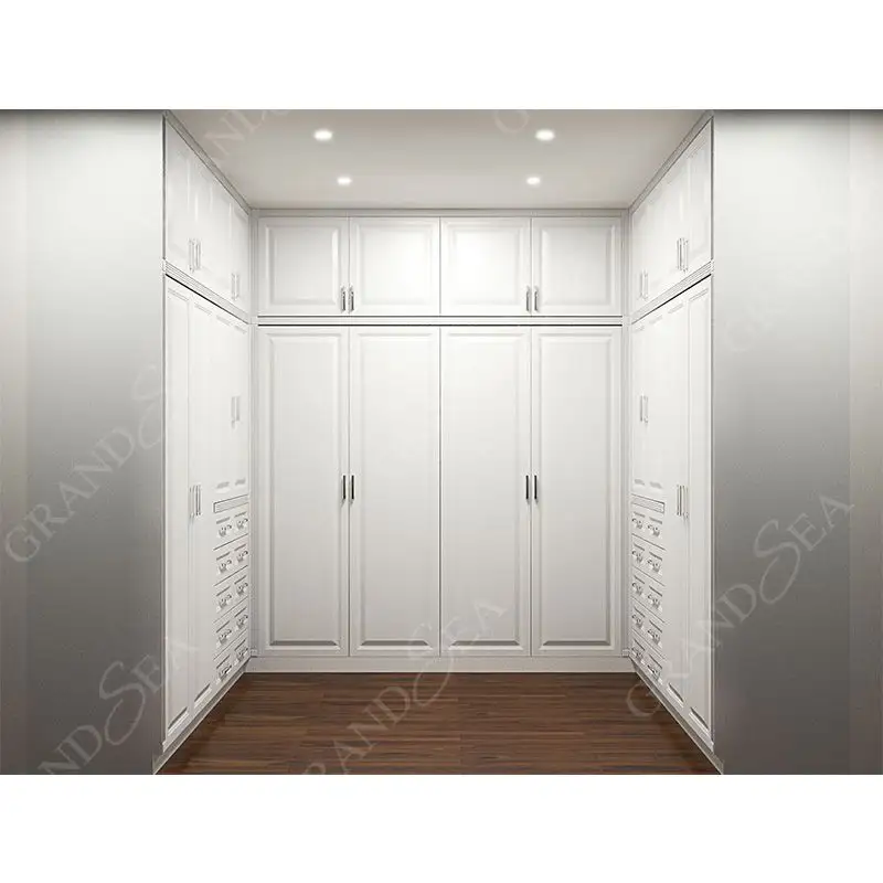 Modern ev mobilyası beyaz Armoire 4 kapı dolapları ahşap dolaplar özelleştirilmiş gardırop yürümek