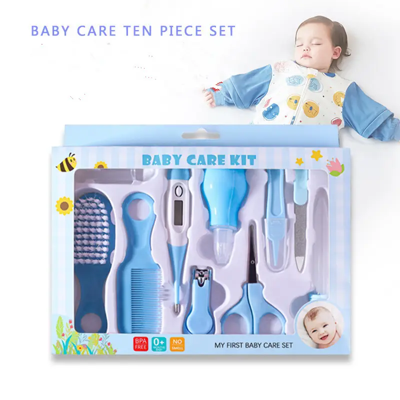 Baby Products 10-piece Set Thermometer Nasal Aspirator Applicator Baby Nail Scissors Combo Set
