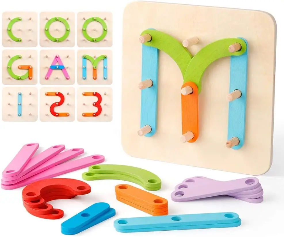 Lettre en bois Numéro Construction Puzzle Forme Couleur Trieur Pegboard Activité Conseil Trier Jeu