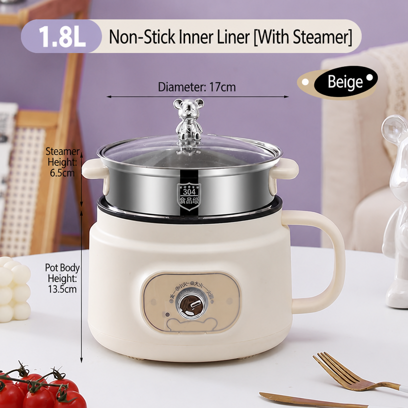 Beige/1.8L Pot with Steamer(nonstick inner)