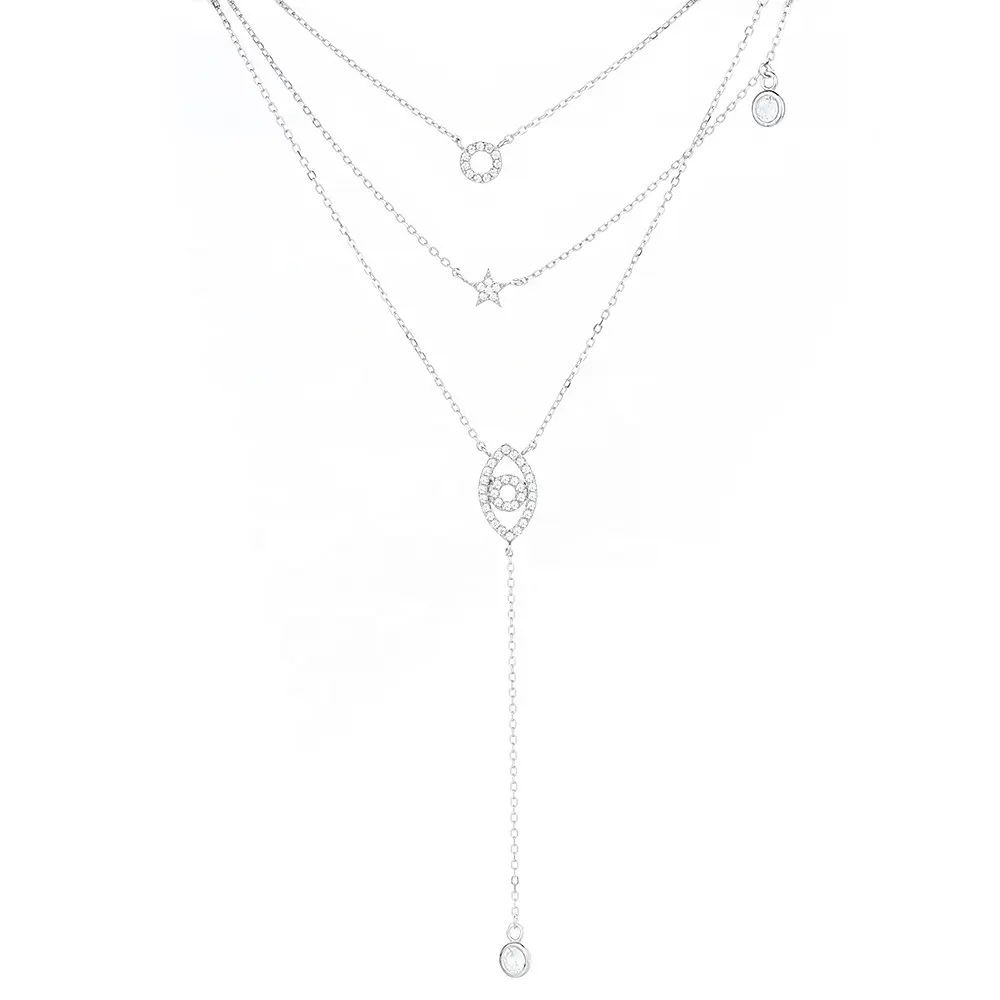 Monili di Modo Dell'argento Sterlina 925 di Fascino Unico Cz Pentagramma Collana Occhio per La Donna