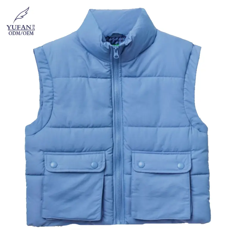 YuFan Casacos quentes masculinos com logotipo personalizado, colete acolchoado curto inchado para o ar livre, roupas de inverno plus size