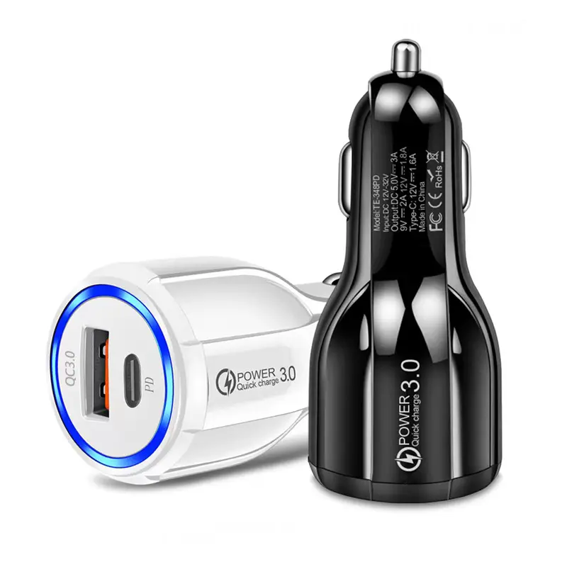 Chargeur de voiture en gros QC3.0 20w 18w PD charge rapide pour Samsung pour iPhone adaptateurs de téléphone portable allume-cigare chargeur de voiture