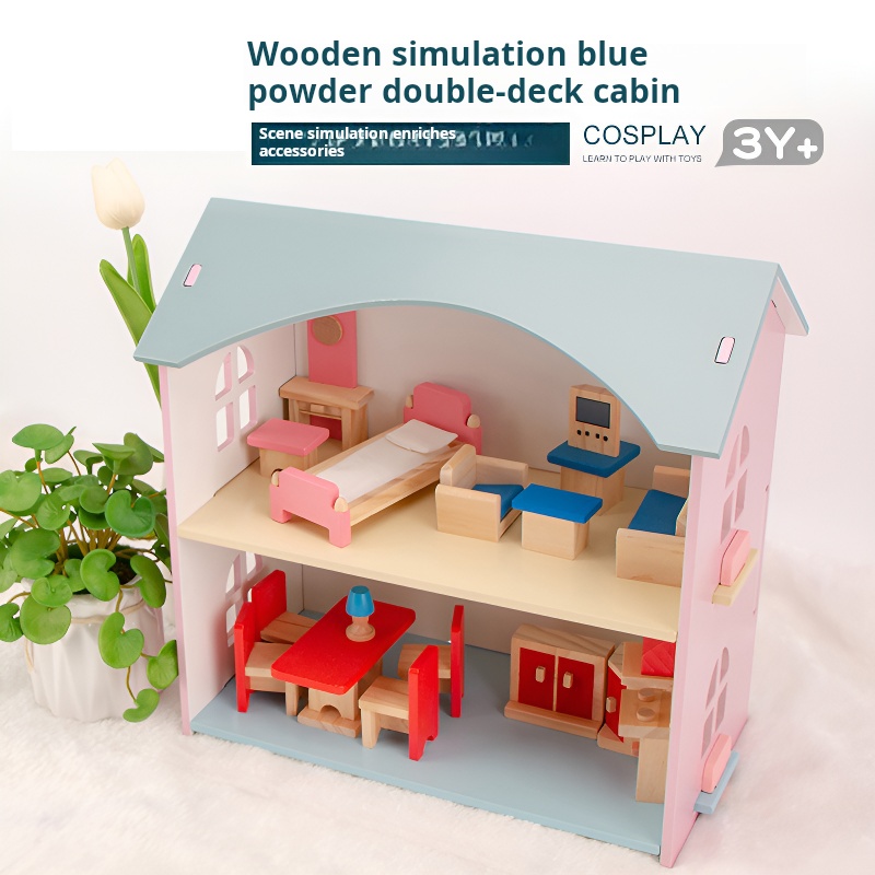 Cabine à deux étages rose et bleue