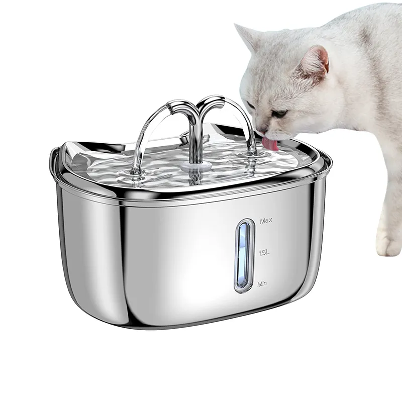 Fuente de agua de acero inoxidable para gatos, dispensador de agua automático de Metal para perros y Mascotas