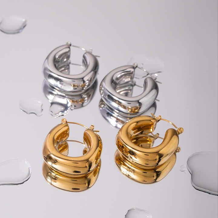 Chunky Huggie Hoop Earrings | 18K PVD Stainless Steel Gold Plated | Trendy U-Shape, Hypoallergenic, Non-Fading Jewelry for Women