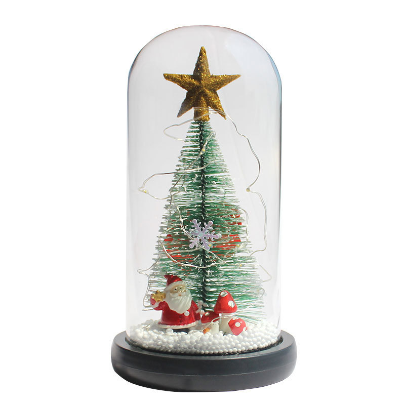 Glass-covered tree-top star bow-shaped Santa Claus