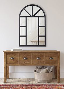<span class=keywords><strong>24x36</strong></span>ディストスブラックアーチ窓付き壁ミラーシックな農家ヴィンテージデザイン5mmメタルフレームシックな結婚式の機会の装飾