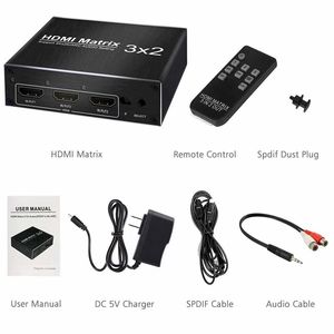 3x2 HDMI Matrix Switch 4K @ 60HZ 3 in 2 aus HDMI HD Switcher/Splitter, mit SPDIF und 3,5mm Audio Extractor