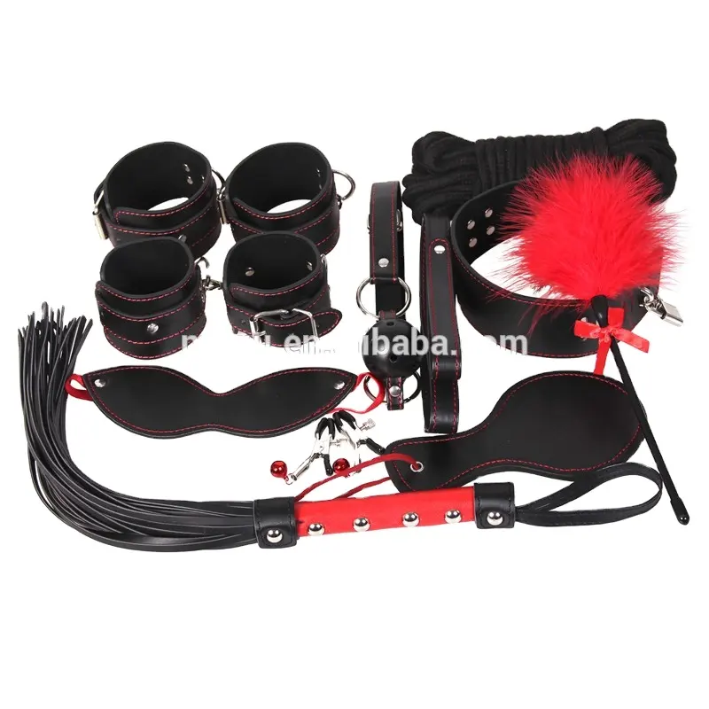 BDSM-Kit de Fetiche bondage para pareja, juego de esposas, collar, cuerda, látigo, pala, juego de sujeción