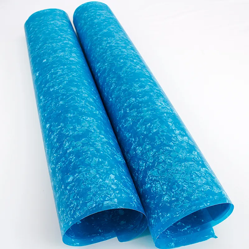 Hojas de celuloide de PVC, color azul, gran perlado, precio al por mayor