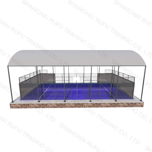 Cancha de tenis de Pádel de color verde negro 10M * 20m con malla de césped artificial e iluminación