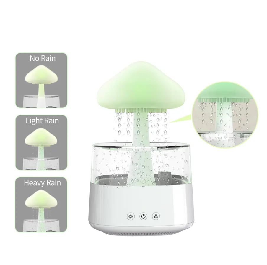 Lampu Air bentuk jamur, lampu Diffuser pelembap udara, minyak esensial, Aroma lampu malam jamur, lampu air hujan, rumah tangga, kebisingan putih