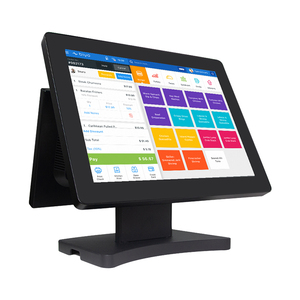 Terminales de sistema POS OEM de 15,6 pulgadas, pantalla táctil doble, software de venta al por menor, gana máquina POS, caja registradora