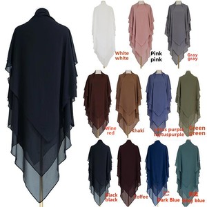 PROMISTAR Pure Color Headscarf Modest Three-Layer Second Floor <strong>Design</strong> Directly Manufacturer Muslim <strong>Khimar</strong> - Product Image 2