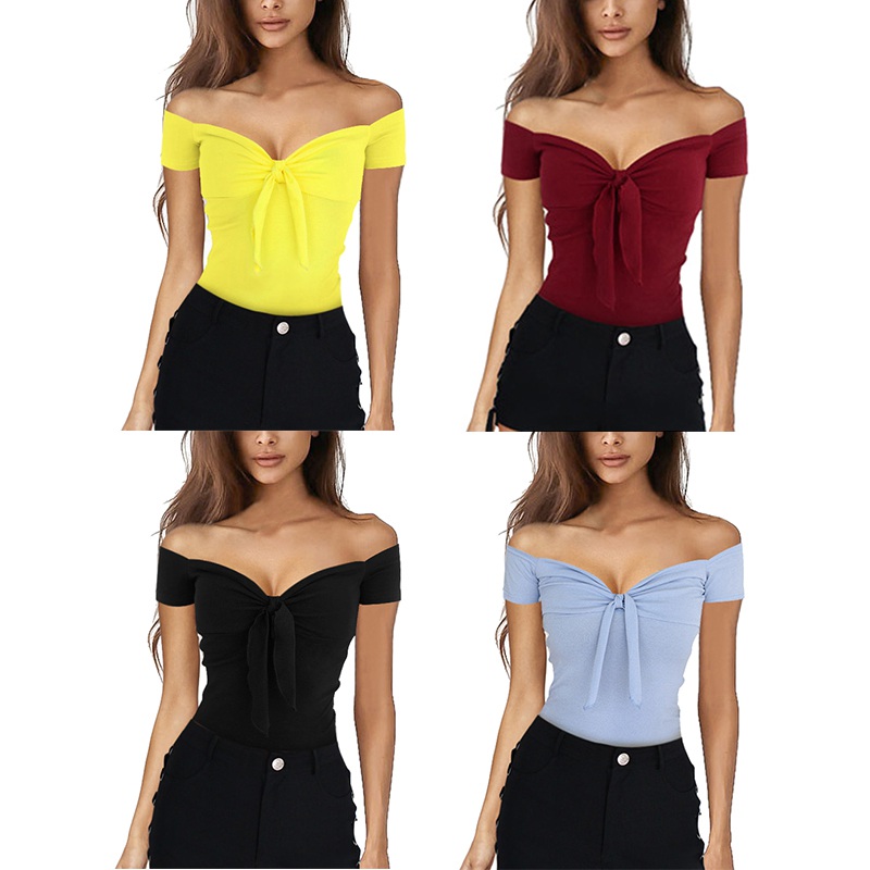 Wholesale Plus Size Off-Shoulder Sexy Women's Top and Solid Color Short Shirts