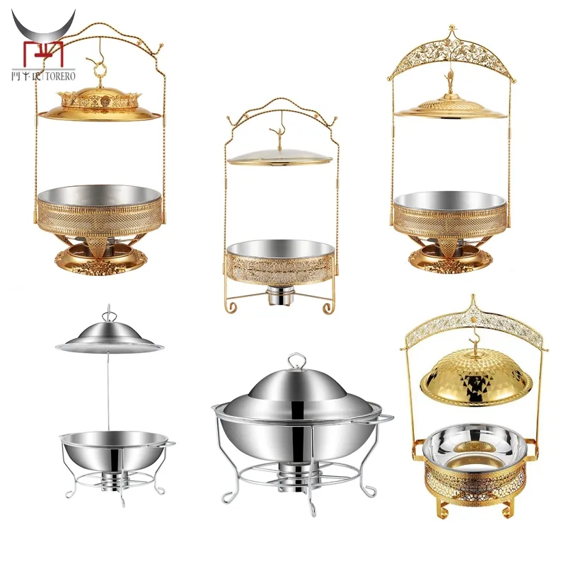 Hotel Buffet Edelstahl Luxus hängende Lebensmittel Heizung Chafing Dish Food Warmer Set für Partys Veranstaltungen Hochzeit Camping