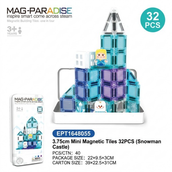EPT1648055-3.75cm Mini Baldosas Magnéticas 32 Piezas (Castillo de Muñeco de Nieve)