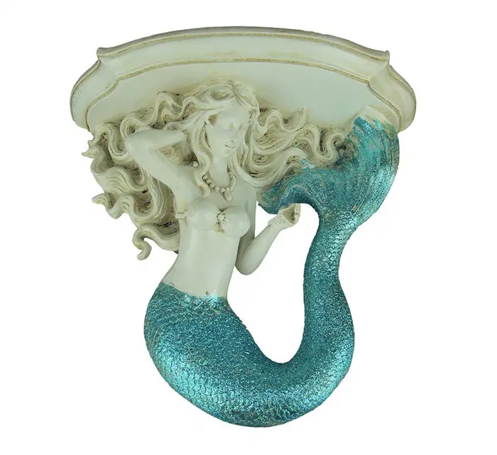 เรซิ่น corbels สีฟ้าและสีขาว Mermaid ติดผนัง Corbel/ชั้นวาง