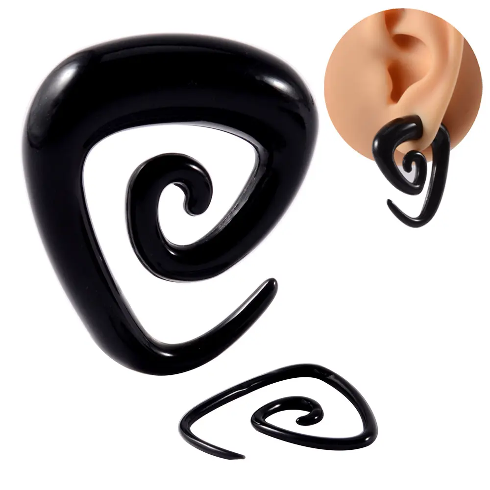 YICAI-expansor de oreja para hombre, expansor de acrílico negro, espiral cónica, Piercing para el túnel de la piel, tapones para los oídos de caracol